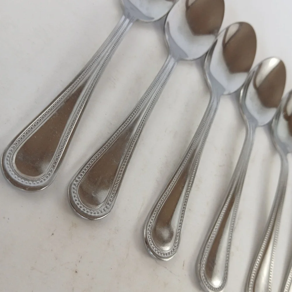 Gibson BEADED Stainless Flatware - Set of 6 Place Oval Soup Spoon 7 1/4